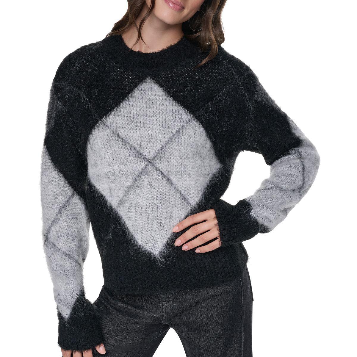 Womens DKNY Long Sleeve Brushed Argyle Sweater