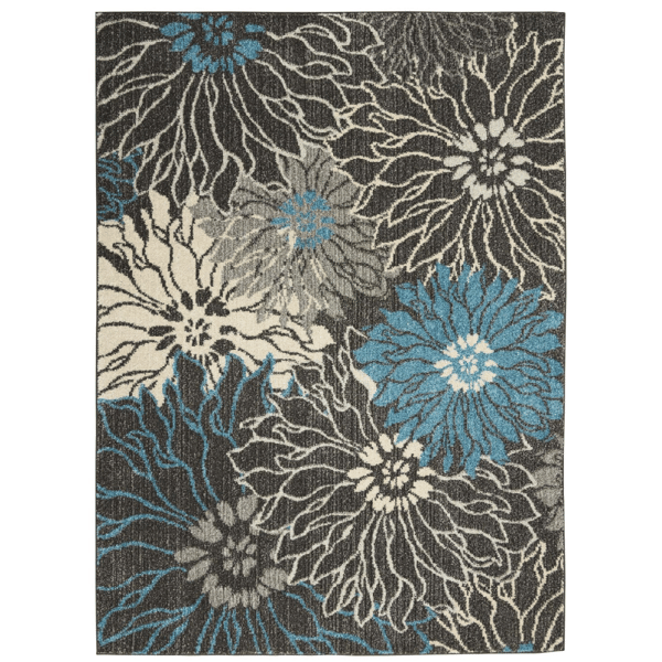 HomeRoots Transitional Blue & Grey Floral Rectangular Area Rug - image 