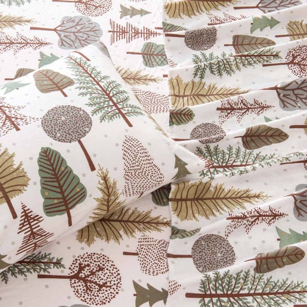 Freshfolds Cotton Snowy Forest Winter 4pc. Flannel Sheet Set