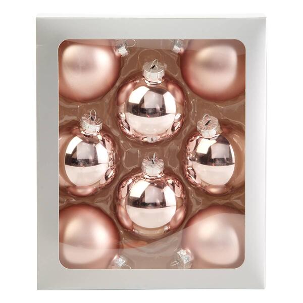 8pk. 67mm Pink Solid Glass Ball Christmas Ornaments - image 