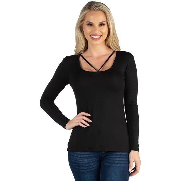 Womens 24/7 Comfort Apparel Long Sleeve Strappy Scoop Neck Top - image 