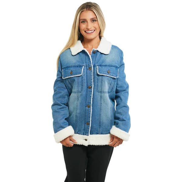 Womens Urban Republic Sherpa Lined Denim Jacket - Medium Wash
