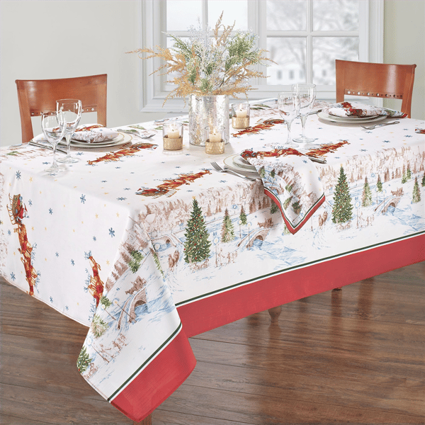 Threadmade Santa’s Snowy Sleighride Tablecloth