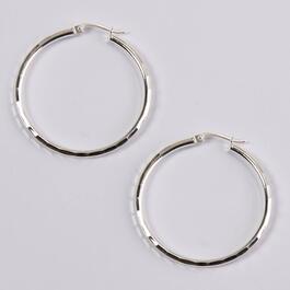 Sterling Silver 2x35mm Diamond Cut Hoop Earrings