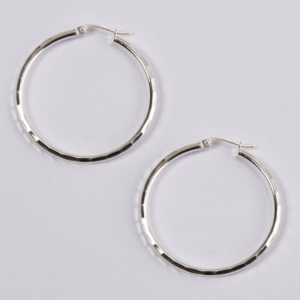 Sterling Silver 2x35mm Diamond Cut Hoop Earrings - image 