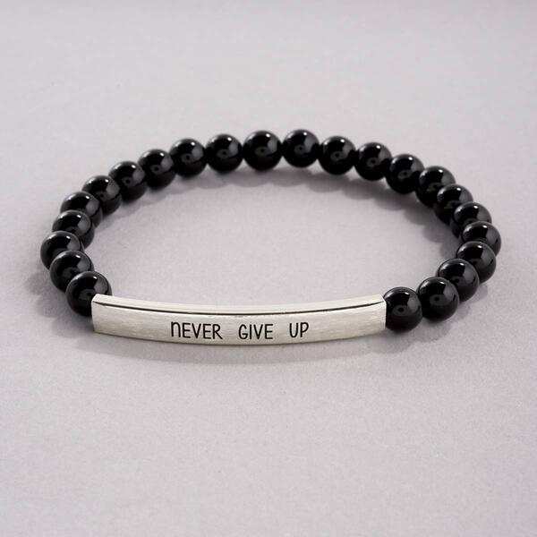 Inspirational Genuine Stone Never Give Up Black Onyx Bracelet - image 