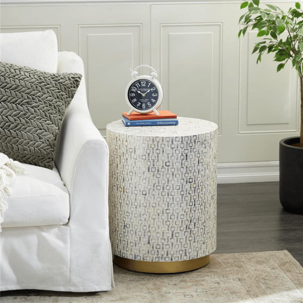 9th & Pike® Contemporary White Mother Of Pearl Shell Accent Table