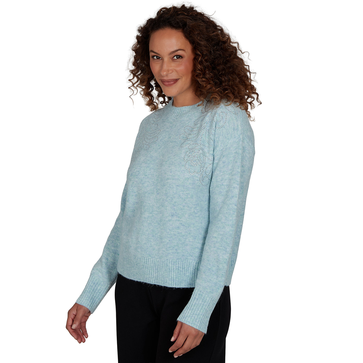 Womens Emaline Holiday Festivities Floral Embellished Sweater