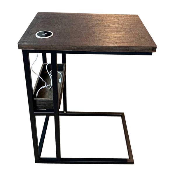 eccostyle&#40;tm&#41; Solid Bamboo Steel Frame C Table w/ Wireless Charger