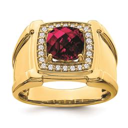 Mens Pure Fire 14kt. Yellow Gold Lab Grown Diamond Ruby Ring