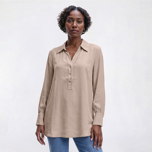 Womens Adrianna Papell Button Front Silky Side Slit Blouse - image 