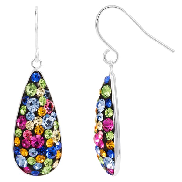 Brass Silver Plated Multi Color Crystal Drop Earrings - image 