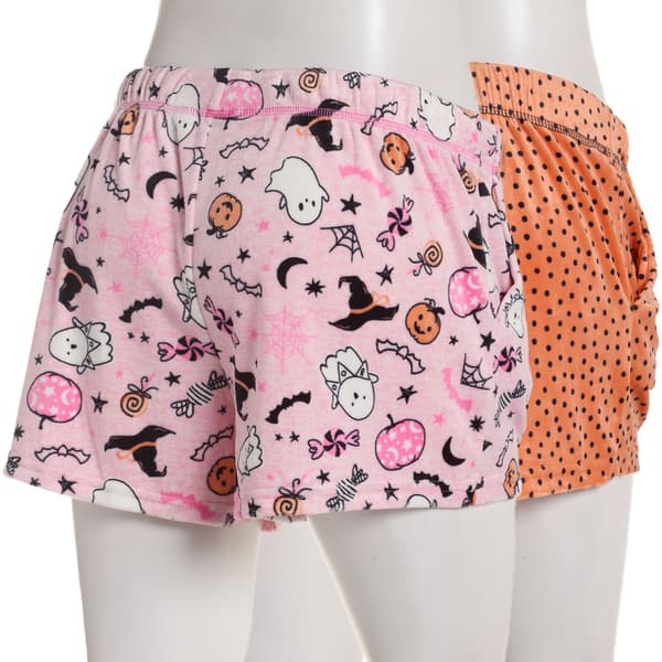 Womens 2 Pk. Halloween & Dot Velvet Fleece Pajama Shorts