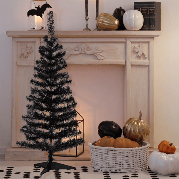 Northlight 4ft. Black Tinsel Artificial Halloween Tree