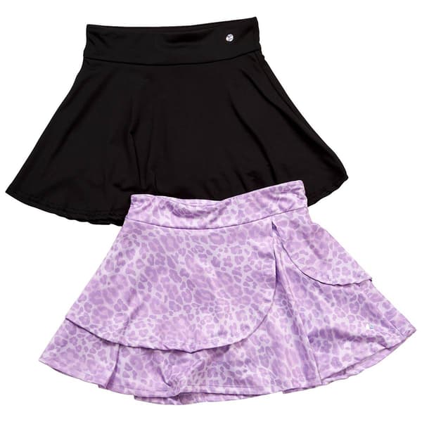 Girls (7-14) RBX 2pk. Ruffle Leopard/Solid Skorts - image 