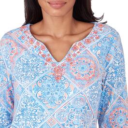 Womens Ruby Rd. Patio Party Elbow Sleeve Floral Lace Blouse