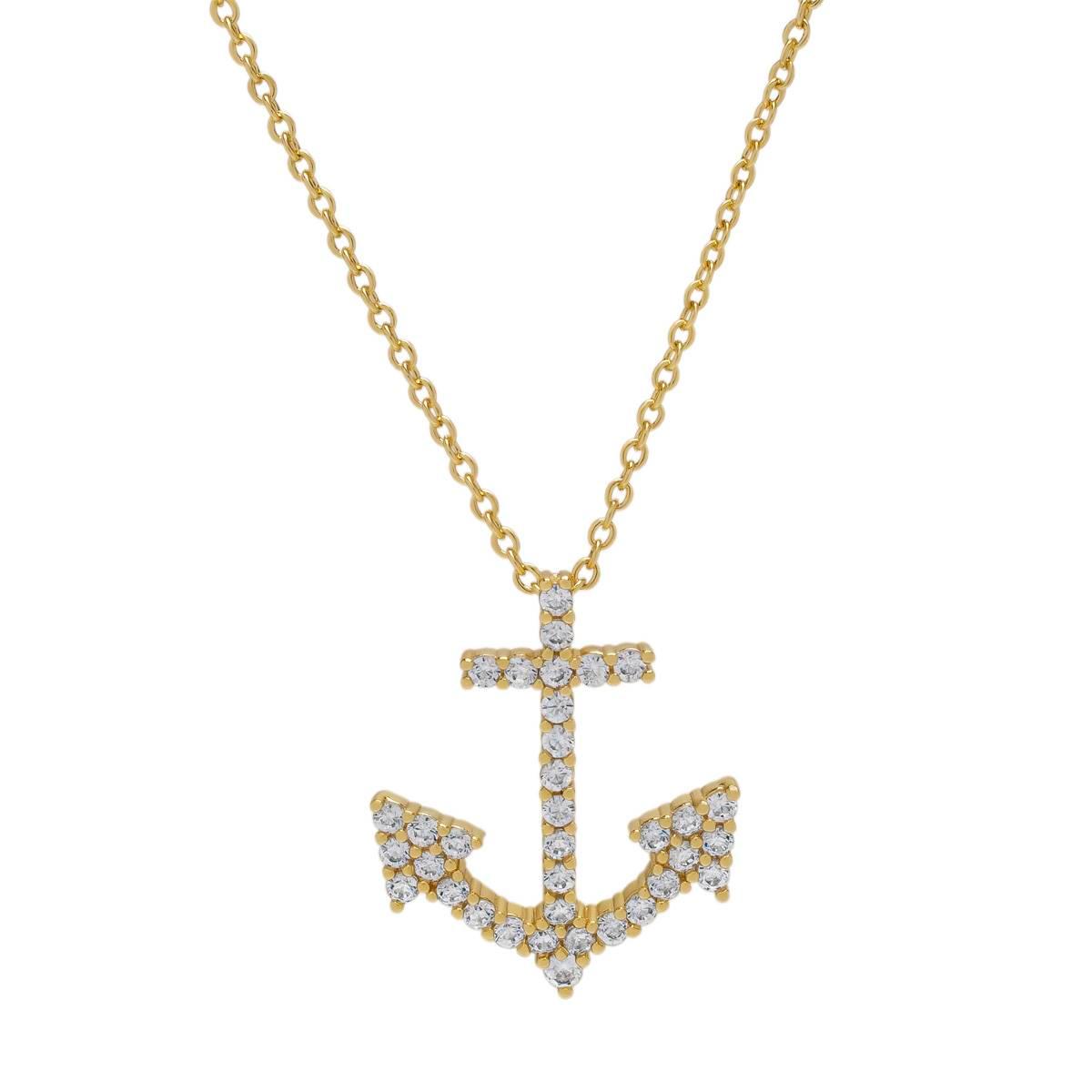 Gold Plated Cubic Zirconia Anchor Pendant