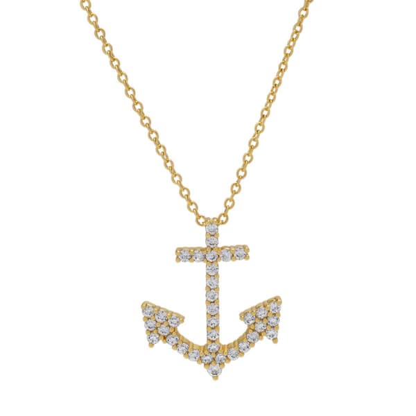 Gold Plated Cubic Zirconia Anchor Pendant - image 