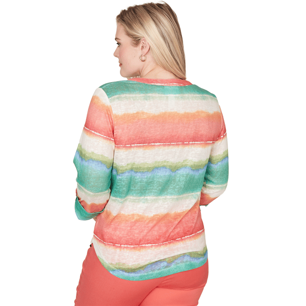 Womens Alfred Dunner Resort Living Tie Dye Stripe Henley Blouse