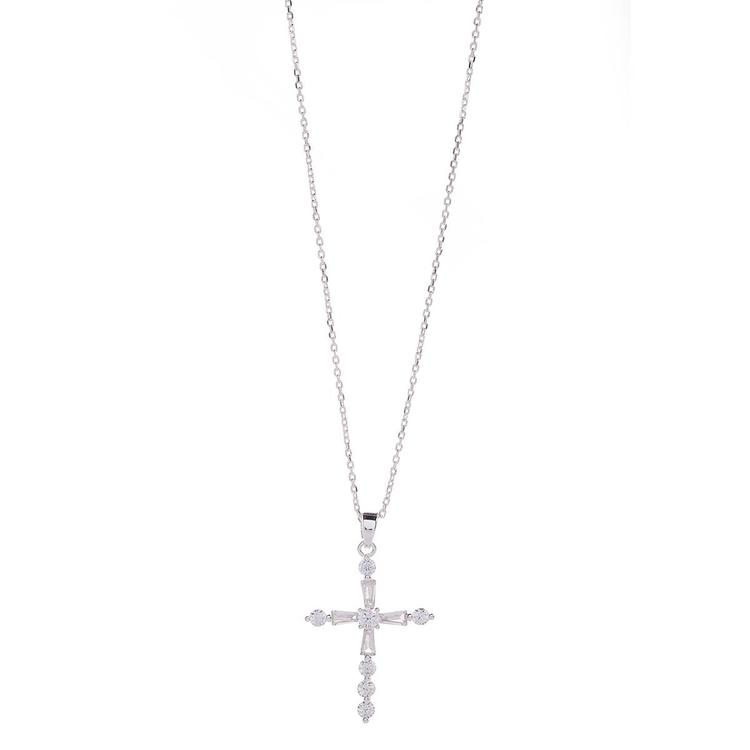 Design Collection Silver-Tone Cross Pendant Necklace