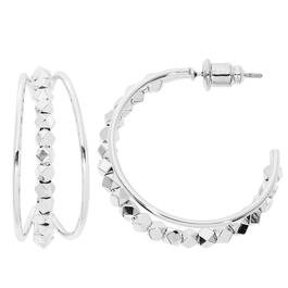 Design Collection Silver-Tone Triple Hoop & Faceted Bead Earrings