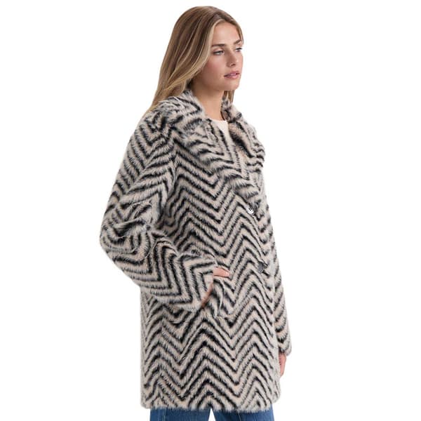 Womens Ellen Tracy Faux Fur Chevron Jacket