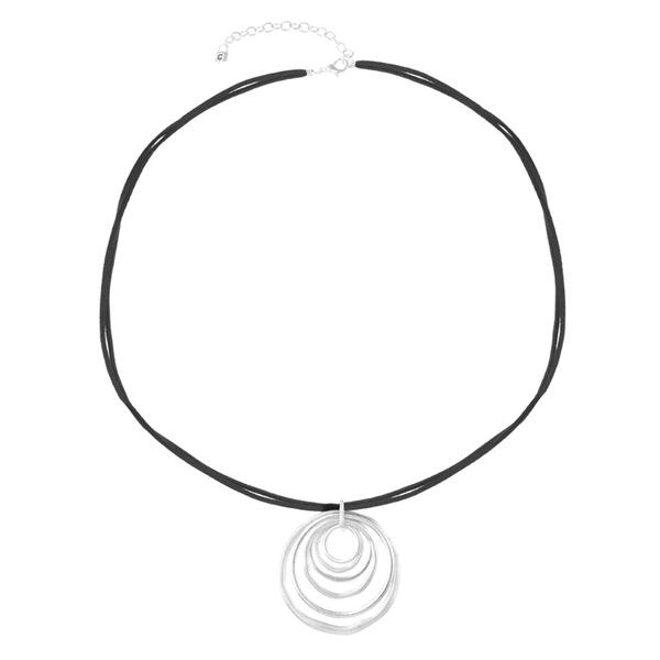 Chaps Silver-Tone & Jet Suede 32in. Long Pendant Necklace - image 