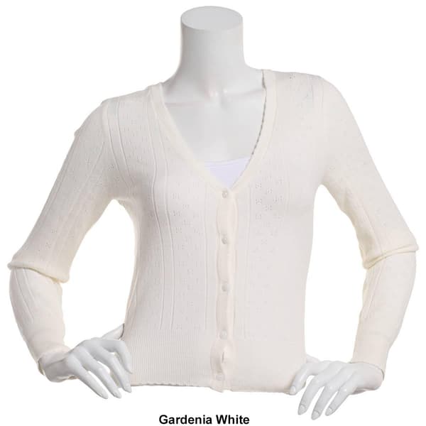 Juniors No Comment Mix Stitch Button Front Cardigan