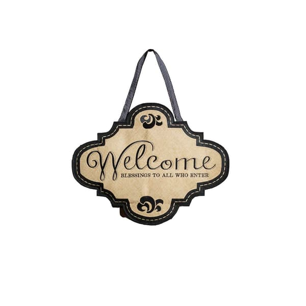 Evergreen Welcome Burlap Door Decor