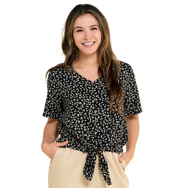 Womens Architect&#40;R&#41; Short Sleeve Floral Tie Hem Front Blouse - image 