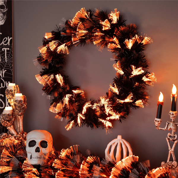 Northlight 24in. Black Fiber Optic Artificial Halloween Wreath