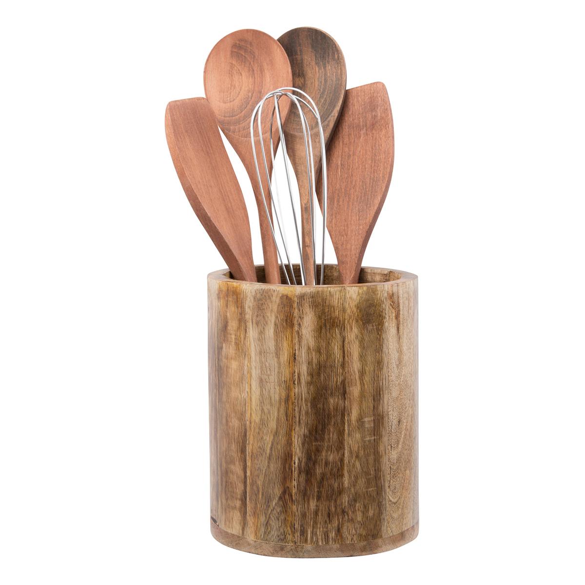 Home Essentials Mango Wood Utensil Crock