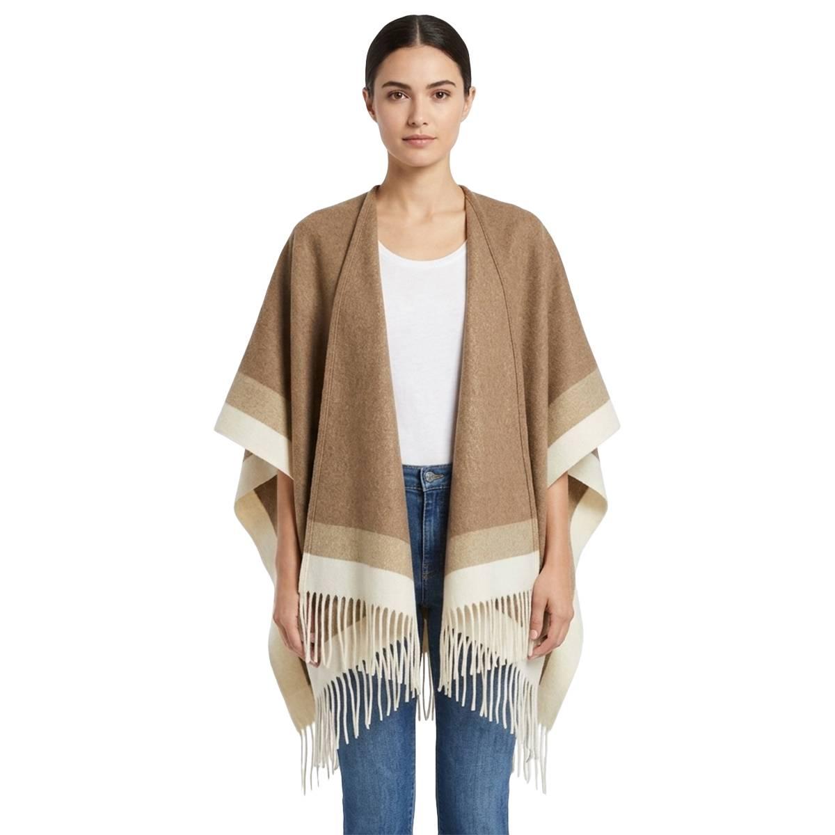 Womens Modena Solid with Border & Fringe Ruana