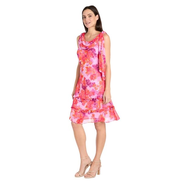 Petite R&M Richards Sleeveless Drape Neck Tier Shift Dress