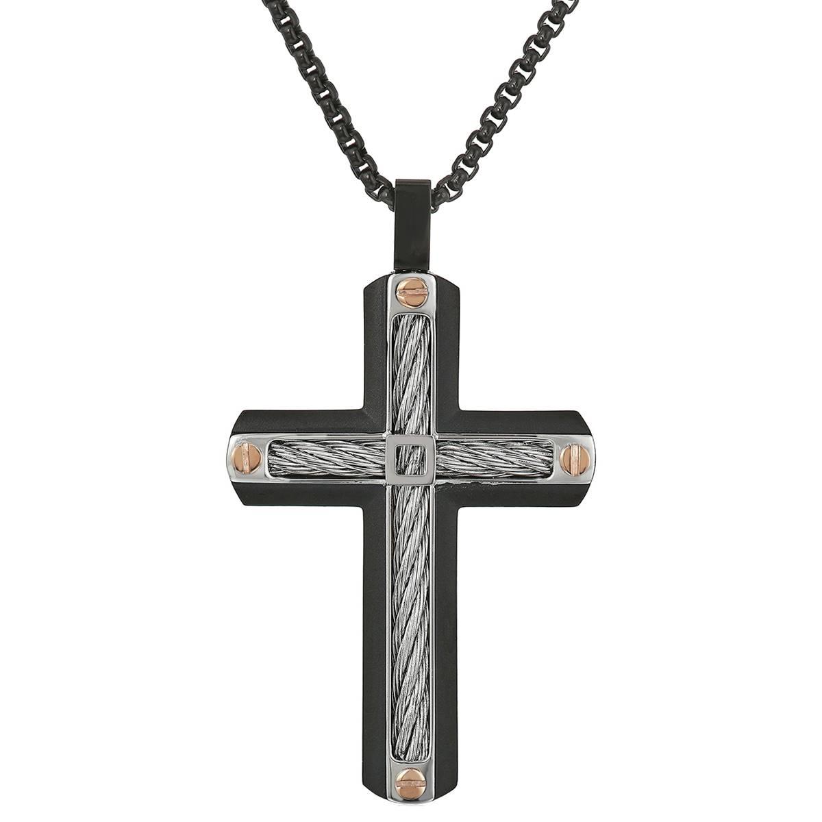 Mens Lynx Stainless Steel Cable Cross Pendant