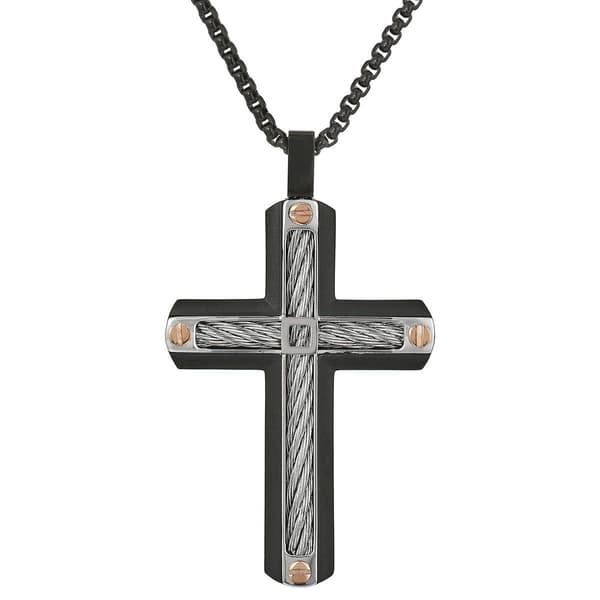 Mens Lynx Stainless Steel Cable Cross Pendant - image 