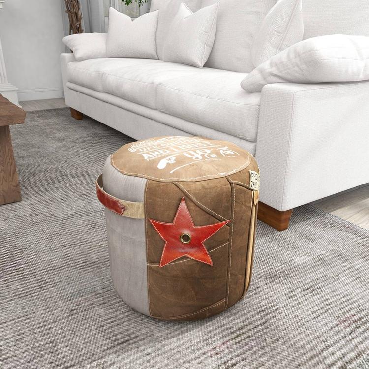9th & Pike® Rustic Brown Canvas Round Pouf Ottoman