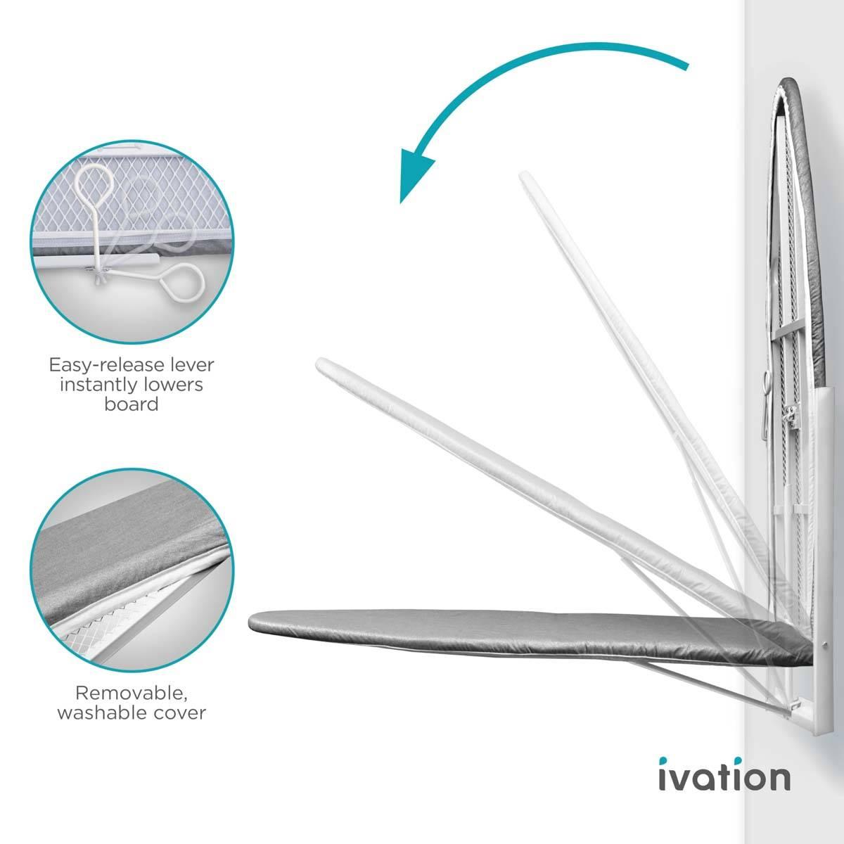Ivation Wall Mounted Foldable Iron Board w/ Removable Cover