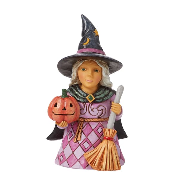 Jim Shore Mini Witch Holding Pumpkin - image 
