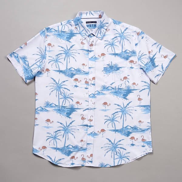 Young Mens VSTR Island Flamingos Stretch Button Down Shirt - image 