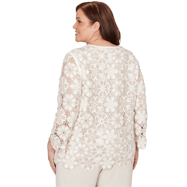 Plus Size Alfred Dunner Natural Wonder Floral Crochet Blouse
