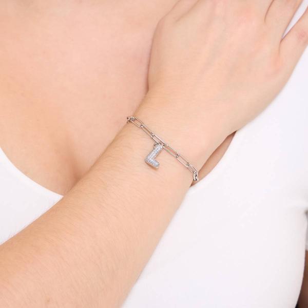 Athra Fine Silver Plated CZ L Initial Bracelet