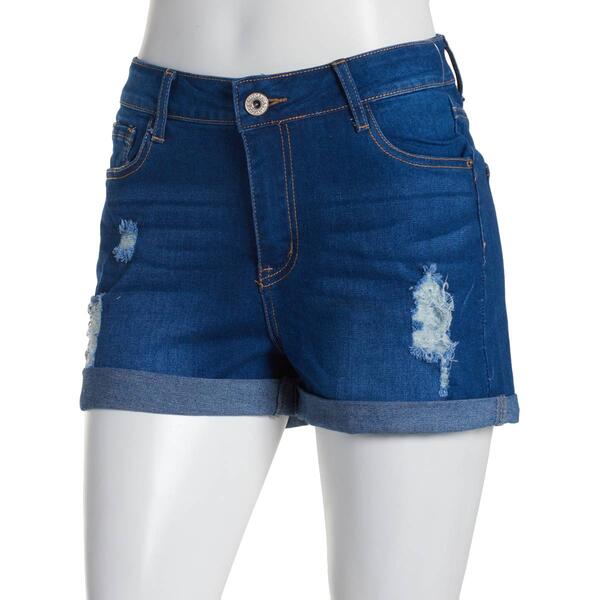 Juniors California Vintage Destructed Roll Cuff Shorts-Med Blue - image 