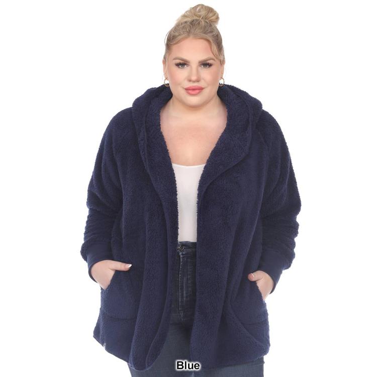 Plus Size White Mark Plush Hooded Cardigan With Pockets