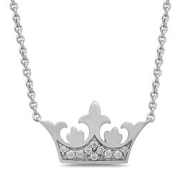 Enchanted Disney&#40;R&#41; White Gold 1/10ctw. Diamond Crown Necklace