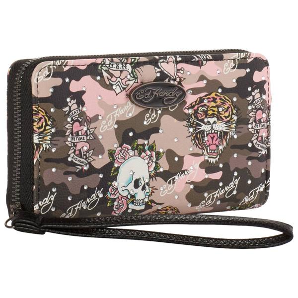Womens Ed Hardy Ella Camo Zip-Around Wallet