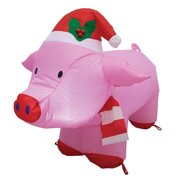 Inflatable 4'' LED Pig w/ Santa Hat & Scarf - image 
