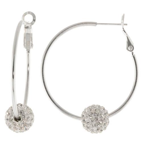 Hoop Earrings with Clear Pave Crystal Ball