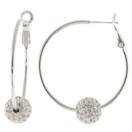 Hoop Earrings with Clear Pave Crystal Ball