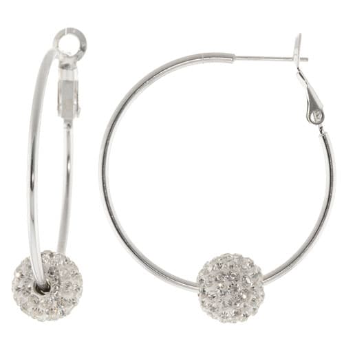 Hoop Earrings with Clear Pave Crystal Ball - image 